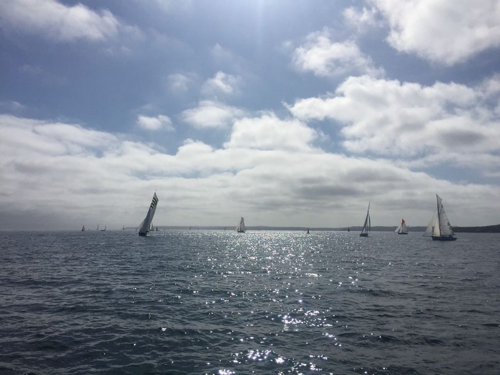 Sailing boats on a sparkling blue sea 15 minutes walk from Little Cottage